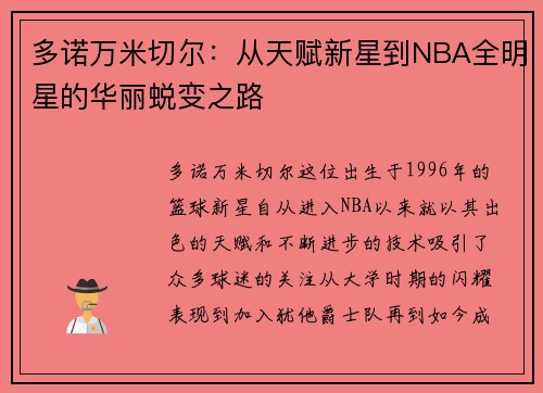 多诺万米切尔：从天赋新星到NBA全明星的华丽蜕变之路